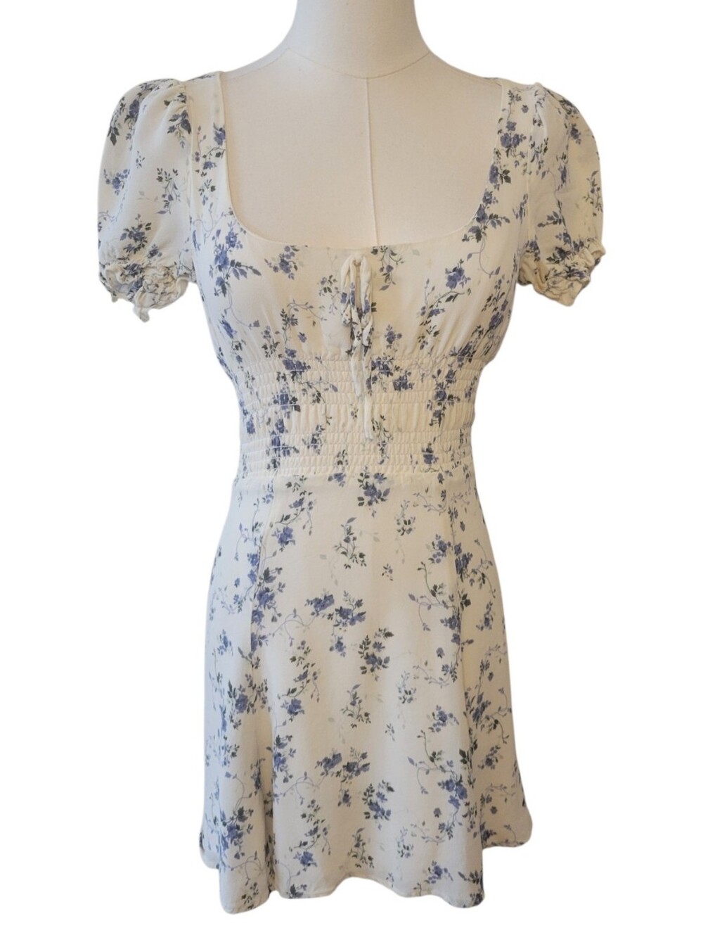 Reformation Blue & White Floral Smocked Mini Dress Size 2